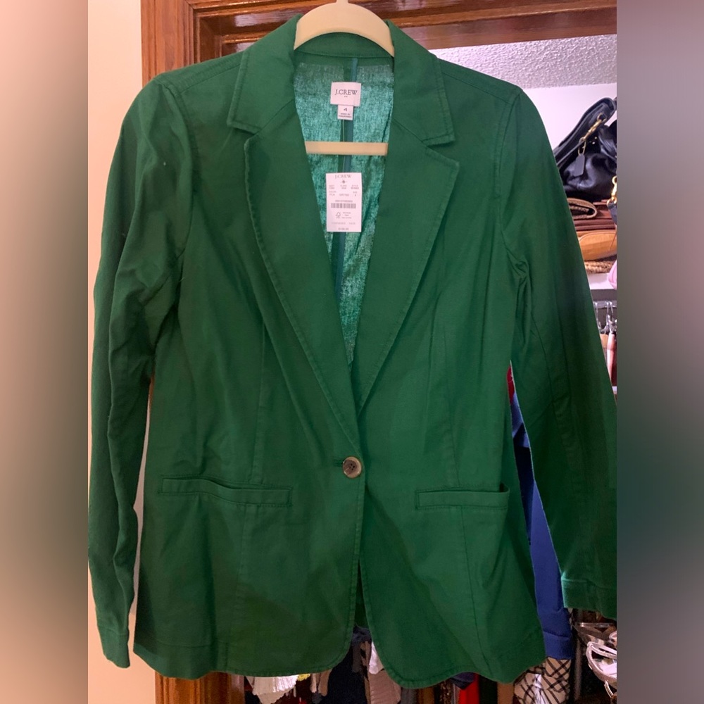 NWT, green JCrew, linen/ cotton blazer. Size 4